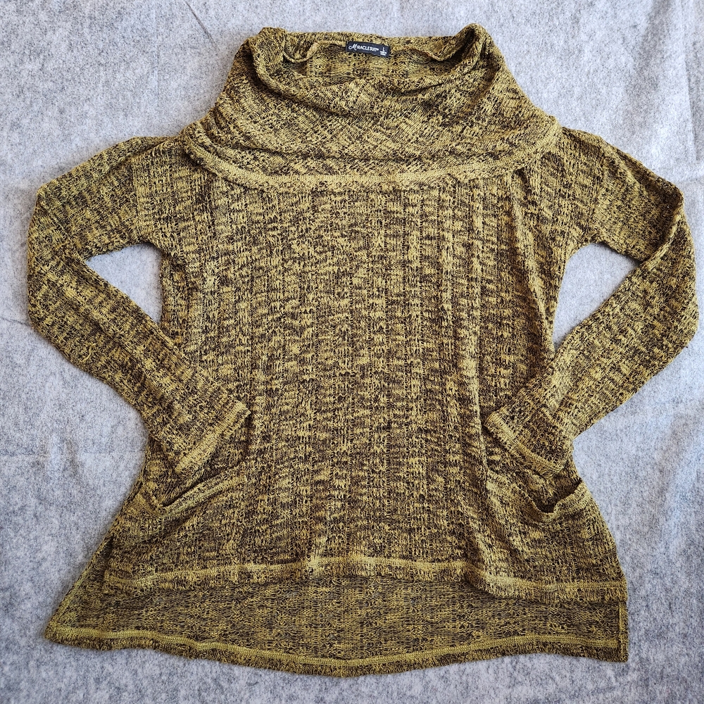 MiracleBody By Miraclesuit Knit Sweater Women's L Yellow Green Pockets Comfort